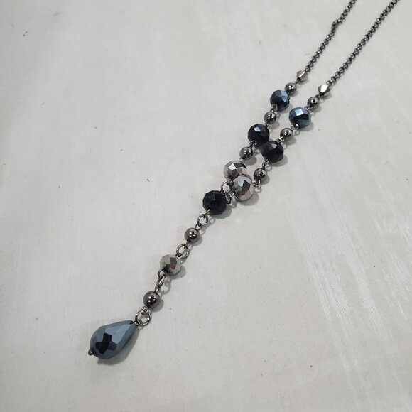Inter American Faceted black and smoky grey crystal Stone lariat Necklace - Picture 5 of 7